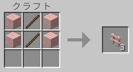 サクラの板材（統合版・JAVA版）×4個 棒（統合版・JAVA版）×2個 でサクラのフェンス（統合版・JAVA版）をクラフトするレシピ